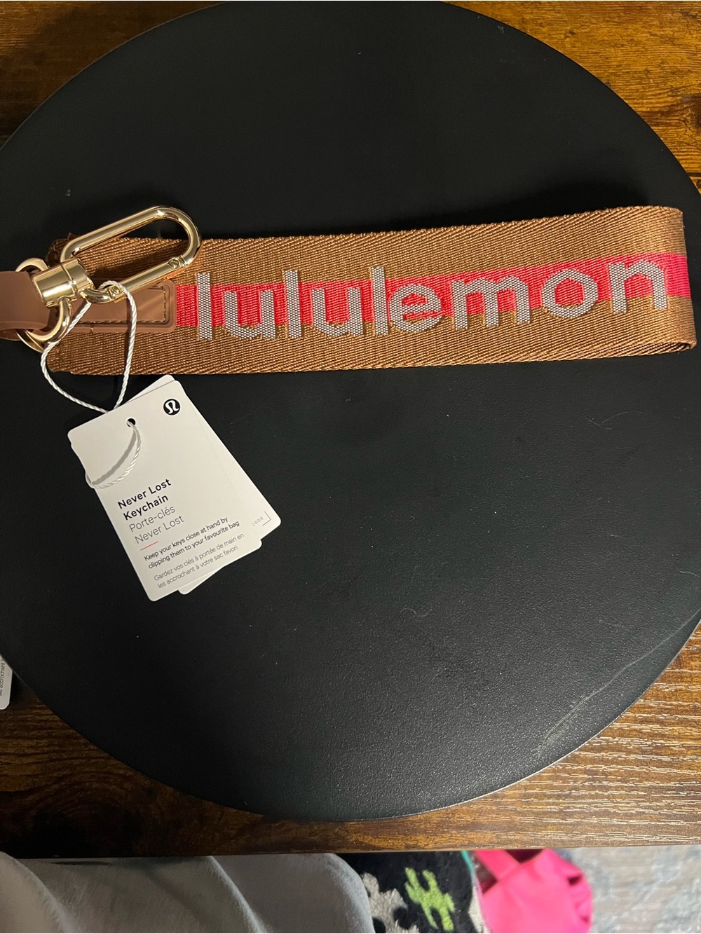 lululemon athletica Brown and Pink Never Lost Keychain Wristlet